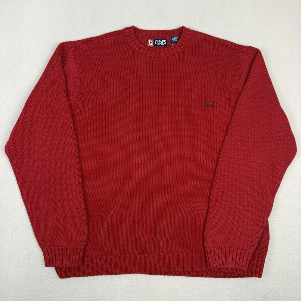 Vintage Chaps Men's XL Red‎ 100% Cotton Crewneck Sweater Embroidered Crest Logo